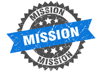 mission stamp. grunge round sign with ribbon