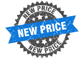 new price stamp. grunge round sign with ribbon