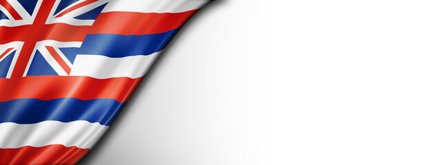 Hawaii flag on white wall banner, USA