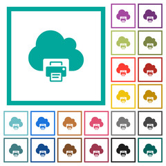 Cloud printing flat color icons with quadrant frames