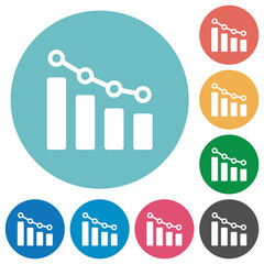 Bar graph with circles and lines flat round icons