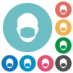 Face with medical mask flat round icons