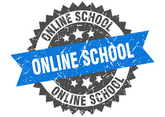 Obraz premium online school stamp. grunge round sign with ribbon