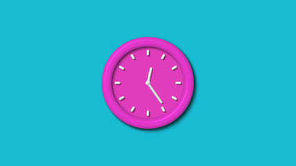 Amazing pink color 3d wall clock isolated on cyan background,clock isolated