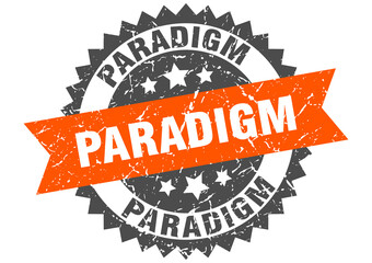 paradigm stamp. grunge round sign with ribbon
