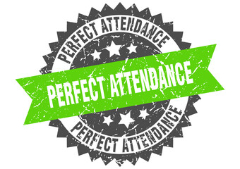 perfect attendance stamp. grunge round sign with ribbon