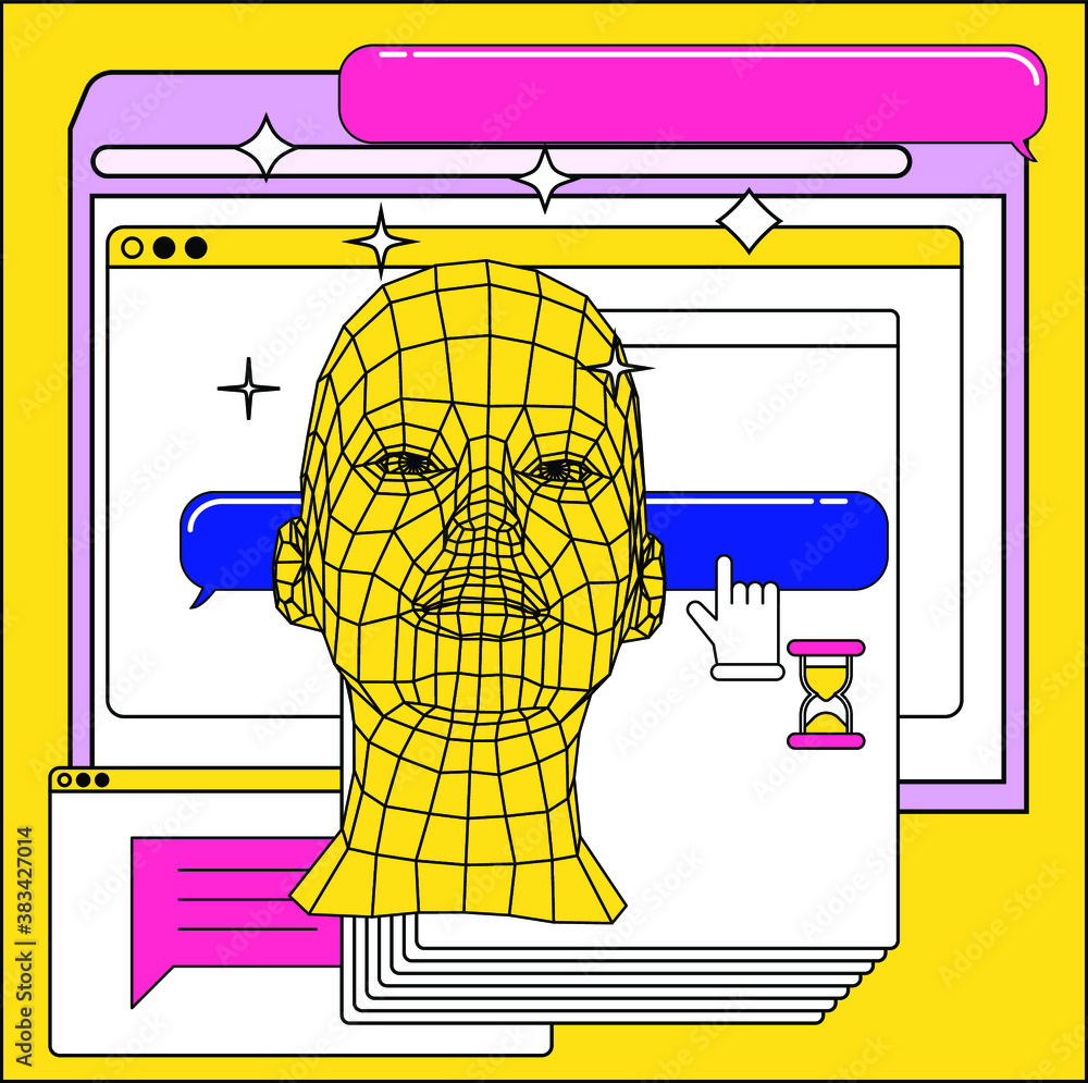 Poster low poly 3d head, human face structure made of grid. biometrics, facial recognition and cyber securi