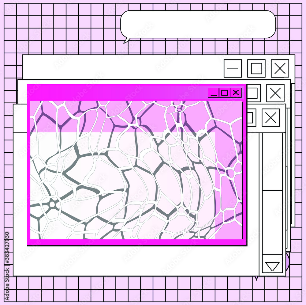 Poster collage of user interface elements. cyberpunk and vaporwave aesthetics of 80's.