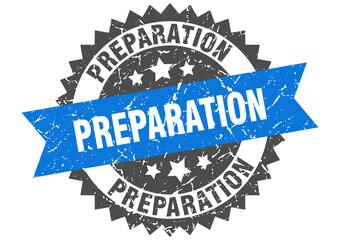 preparation stamp. grunge round sign with ribbon