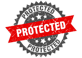 protected stamp. grunge round sign with ribbon