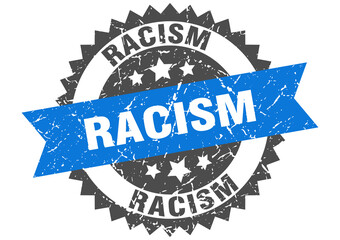 racism stamp. grunge round sign with ribbon