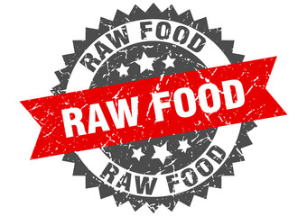 raw food stamp. grunge round sign with ribbon