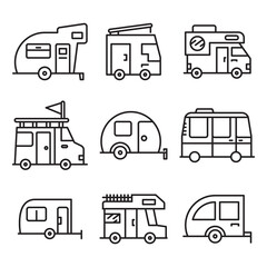 RV camper car icons set line vector