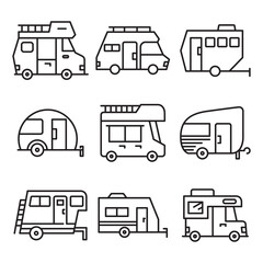 RV camper car icons set line vector