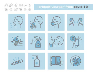 Fototapeta premium 新型コロナウイルス対策アイコンセット covid-19 ベクターイラスト