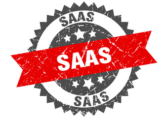 saas stamp. grunge round sign with ribbon