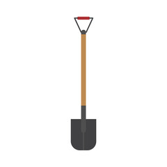Metallic shovel with wooden handle icon flat vector Illustration isolated.