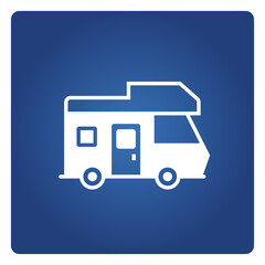 RV car, motorhome icon on blue background 