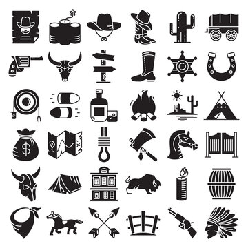 cowboy and west life icons glyph vector illustration