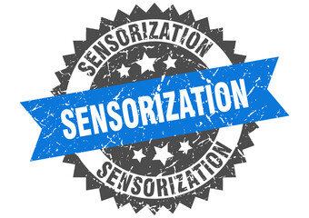 sensorization stamp. grunge round sign with ribbon