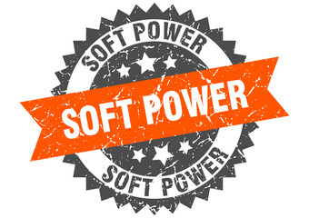 soft power stamp. grunge round sign with ribbon