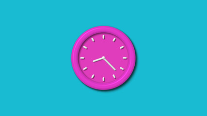 New pink color 3d wall clock isolated on cyan background,12 hours wall clock