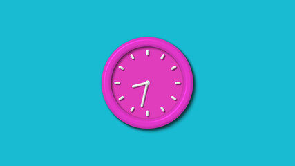 New pink color 3d wall clock isolated on cyan background,12 hours wall clock