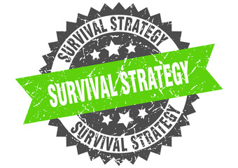 survival strategy stamp. grunge round sign with ribbon