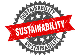 sustainability stamp. grunge round sign with ribbon