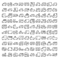 car, vehicle, transportation line icons set