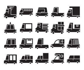 car, truck and transportation glyph icons vector set