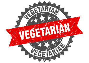 vegetarian stamp. grunge round sign with ribbon