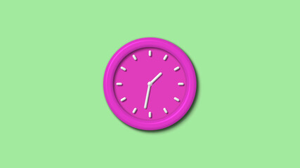 New counting down pink color wall clock isolated on green light background,clock isolated