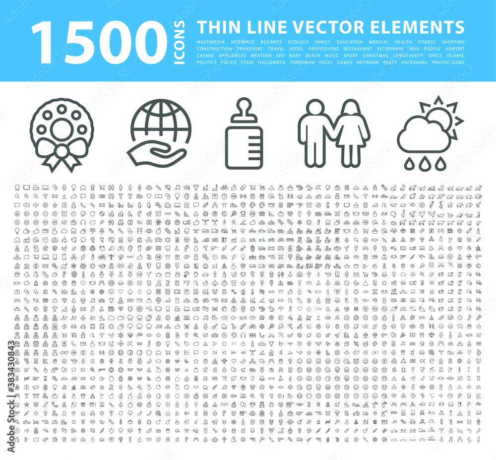 Poster set of 1500 high quality universal solid icons . isolated vector elements