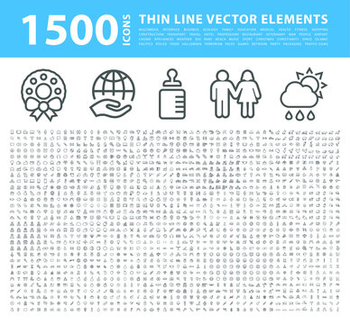 Set of 1500 High Quality Universal Solid Icons . Isolated Vector Elements