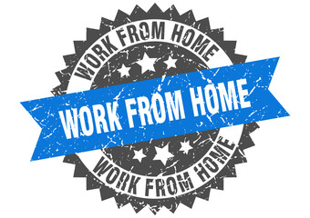 work from home stamp. grunge round sign with ribbon