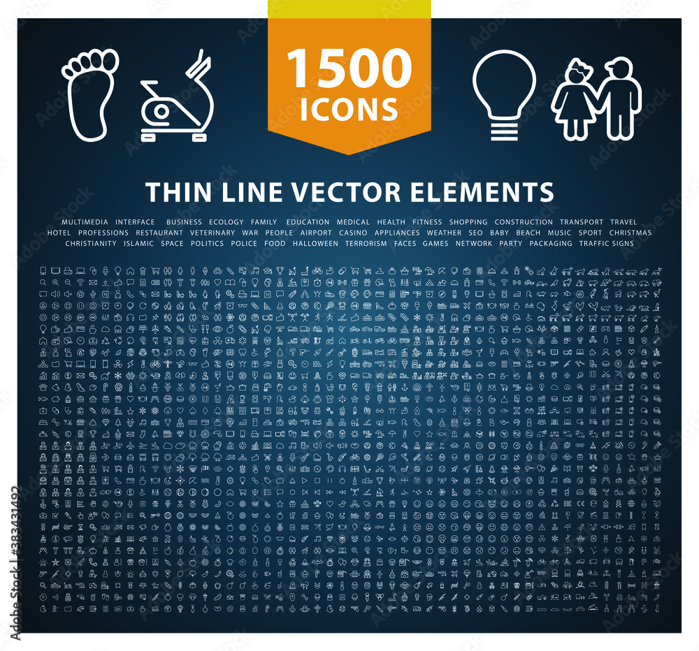 Poster set of 1500 high quality universal solid icons . isolated vector elements