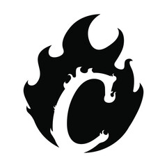 Initial letter C in black flame logo icon vector illustration isolated on white background. Logo design, simple mascot, vector icon illustration, gaming and sport symbol.