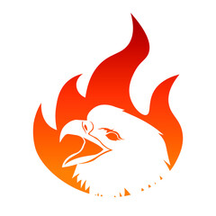 Eagle head silhouette in flame logo or mascot and icon vector illustration isolated on white background. Logo design, simple mascot, angry animal vector icon illustration, gaming and sport symbol.