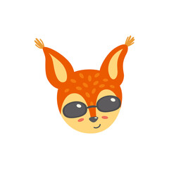 Squirrel head in sunglasses. Satisfied emoticon. Vector illustration of squirrel in flat style