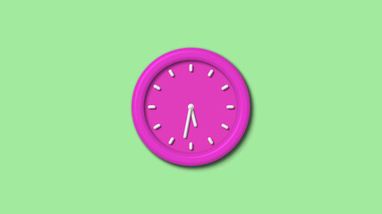 New pink color 3d wall clock isolated on green light background,Counting down clock isolated