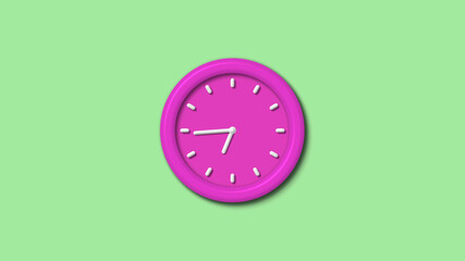 New pink color 3d wall clock isolated on green light background,Counting down clock isolated