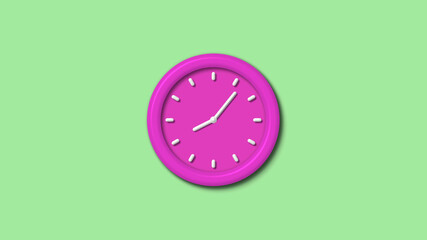 New pink color 3d wall clock isolated on green light background,Counting down clock isolated