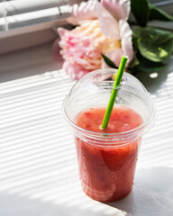 Refreshing summer drink with strawberry
