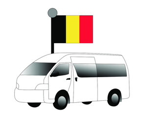 Van car with Belgium flag vector illustration isolated on white background. Suitable for travelling, shipping, cargo business and travel or holiday theme.