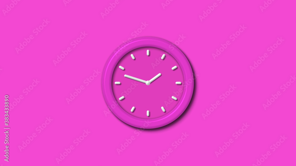 Wall mural new pink color 3d wall clock isolated on pink background,couting down clock isolated