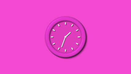 New pink color 3d wall clock isolated on pink background,couting down clock isolated