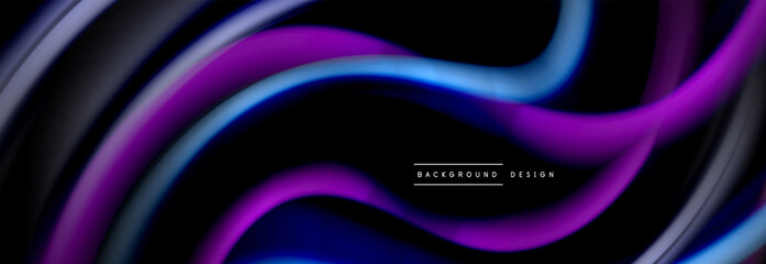 Dynamic motion abstract background. Color blurred stripes on black. Wave liquid lines poster. Vector illustration