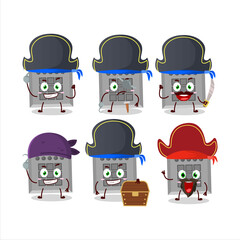 Cartoon character of among us button task with various pirates emoticons