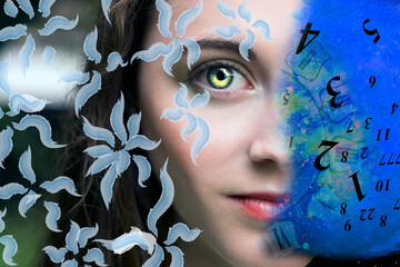 Woman full moon and numbers, numerology